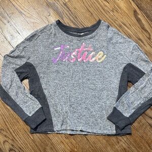 Justice Gray Long Sleeve Top with Pink and Yellow Accents